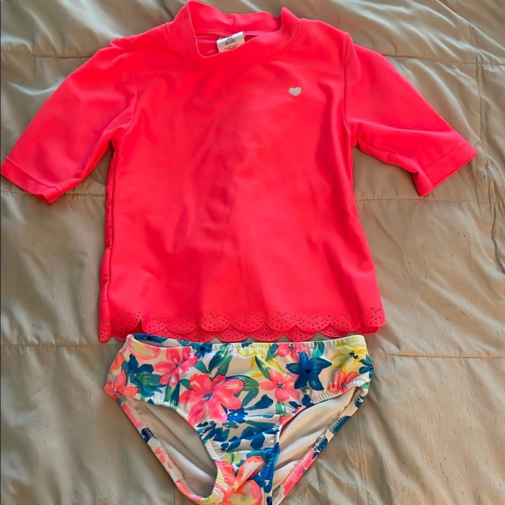Carter's Pink Rashguard Swim Set with Floral Bottoms